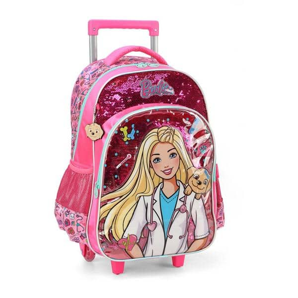 Mochila Escolar Infantil de Rodinhas Barbie Mattel em Poliéster Luxcel - PT 1 UN