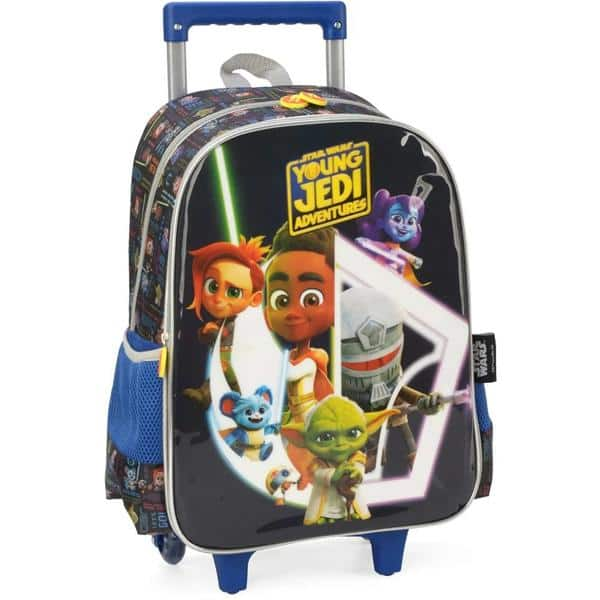 Mochila Escolar Infantil de Rodinhas Star Wars Young Jedi em poliéster Luxcel - PT 1 UN