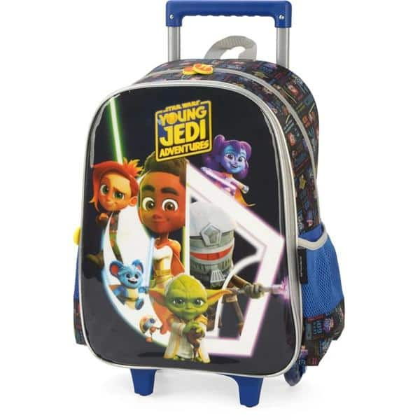 Mochila Escolar Infantil de Rodinhas Star Wars Young Jedi em poliéster Luxcel - PT 1 UN