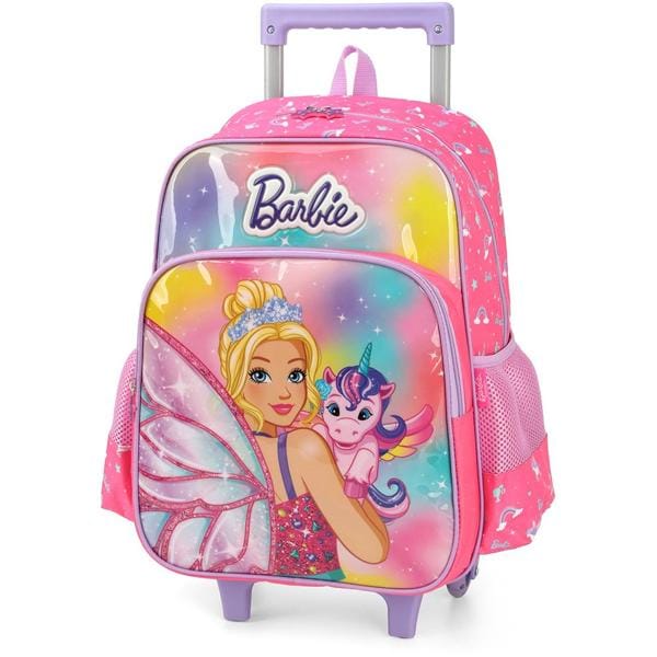 Mochila Escolar Infantil de Rodinhas Barbie Mattel em Poliéster Luxcel - PT 1 UN