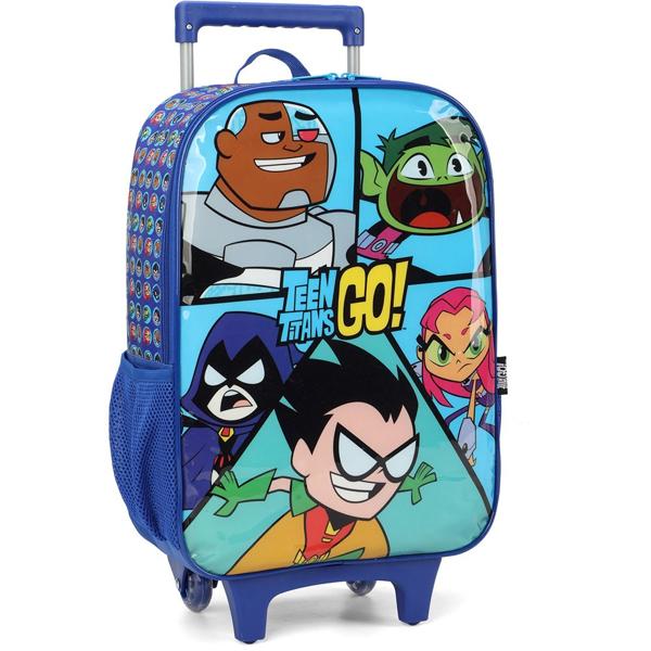 Mochila Escolar Infantil de Rodinhas DC Jovens Titãs Teen Titans Go em Poliéster Luxcel - PT 1 UN