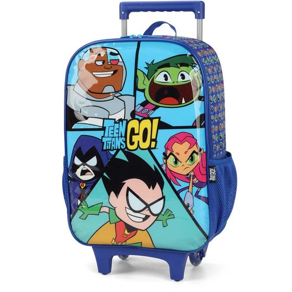 Mochila Escolar Infantil de Rodinhas DC Jovens Titãs Teen Titans Go em Poliéster Luxcel - PT 1 UN