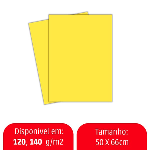 Cartolina 120g, 50 x 66 cm, Amarela, Chamequinho - PT 100 UN