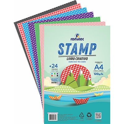 Bloco Criativo Stamp, 120g, 210 x 297mm , com 6 cores sortidas, 005655RL, Romitec - PC 1 UN