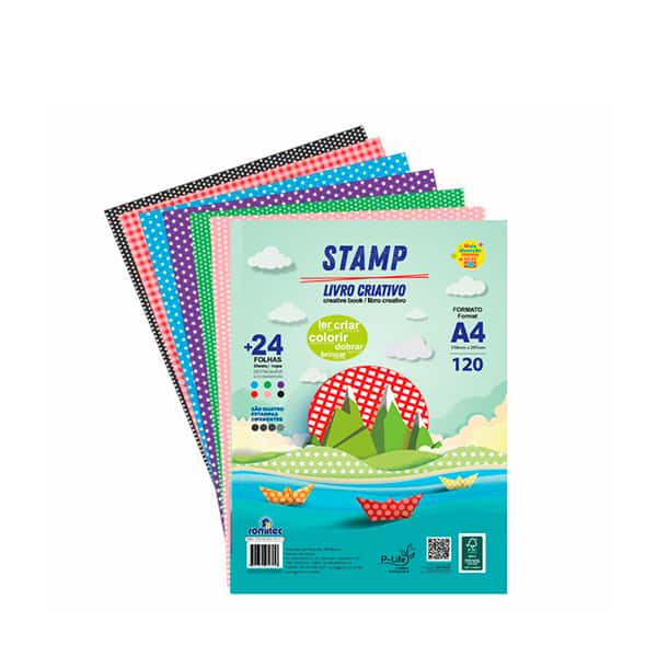 Bloco Criativo Stamp, 120g, 210 x 297mm , com 6 cores sortidas, 005655RL, Romitec - PC 1 UN