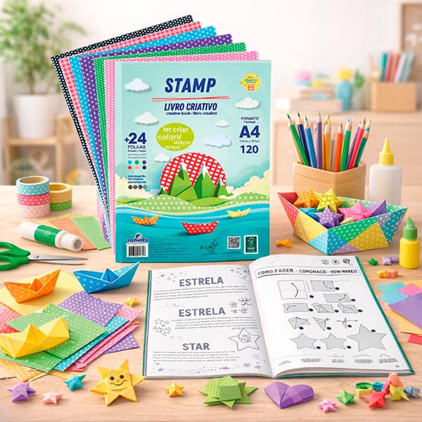 Bloco Criativo Stamp, 120g, 210 x 297mm , com 6 cores sortidas, 005655RL, Romitec - PC 1 UN