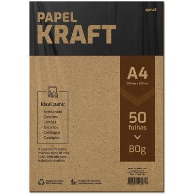 Papel Kraft 80g A4 210x297mm Spiral, 2249971 - PT 50 FL