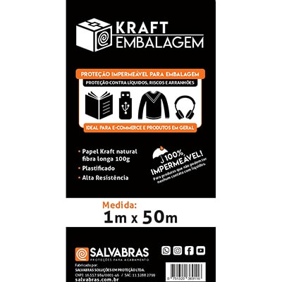 Papel Kraft impermeável, 1m x 50m, SalvaBras - RL 1 UN