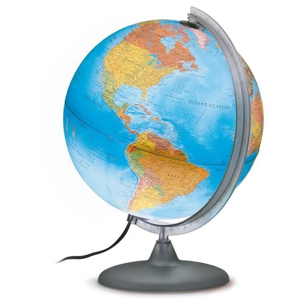 Globo terrestre físico político 30cm com luz, Bivolt, Tecnodidattica - CX 1 UN