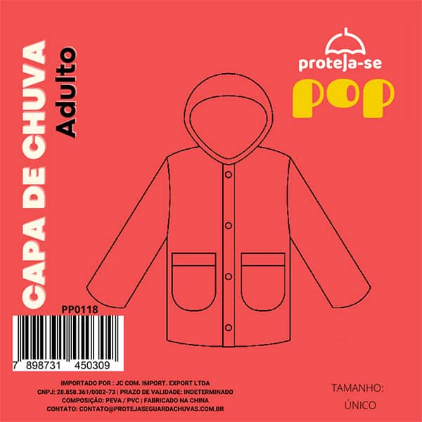 Capa para chuva adulto pop sortido PP0118 Proteja-se PT 1 UN