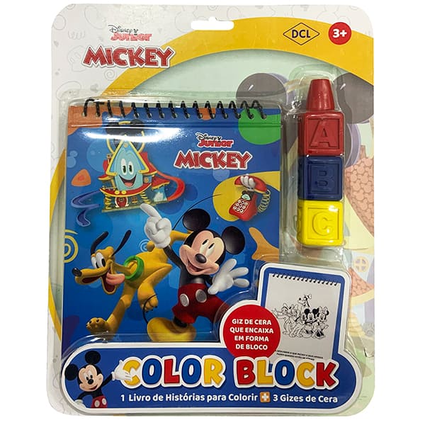 Livro para Colorir Infantil Mickey Disney, com 3 gizes de Cera, DCL - PT 1 UN