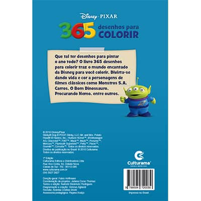 Livro para colorir infantil 365 desenhos Pixar Culturama PT 1 UN