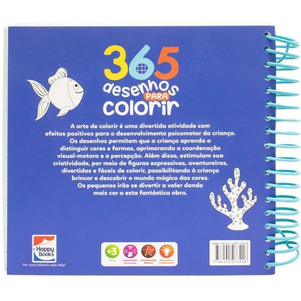 Livro para colorir infantil, 365 desenhos, Azul, 310220, Happy Books - PT 1 UN