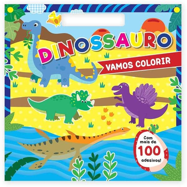 Livro para colorir infantil com adesivos, Dinossauros, Catavento - PT 1 UN