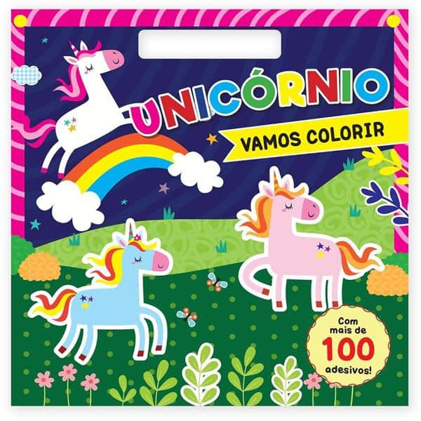 Livro para colorir infantil com adesivos, Unicórnios, Catavento - PT 1 UN