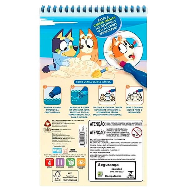 Livro para colorir infantil Aquabook, Bluey, Catavento - PT 1 UN