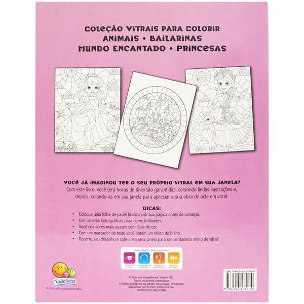 Livro Para Colorir Infantil Vitrais, Princesas Disney, Catavento - PT 1 UN