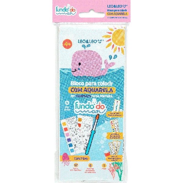 Bloco infantil para colorir com Aquarela, Fundo do Mar, 91823, Leonora - BT 1 UN