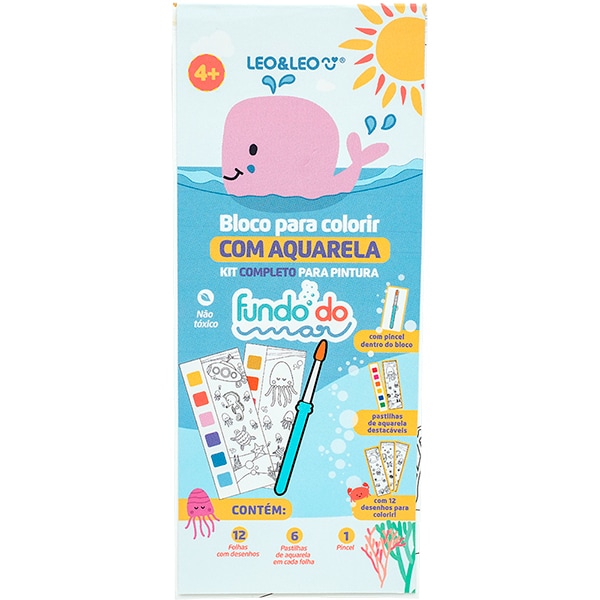 Bloco infantil para colorir com Aquarela, Fundo do Mar, 91823, Leonora - BT 1 UN