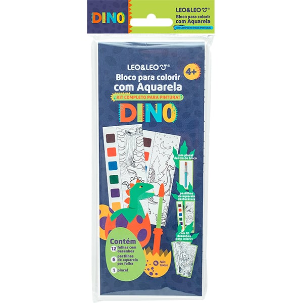 Bloco infantil para colorir com Aquarela, Dino, 91824, Leonora - BT 1 UN