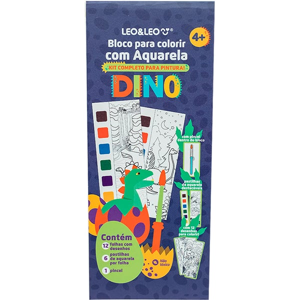 Bloco infantil para colorir com Aquarela, Dino, 91824, Leonora - BT 1 UN