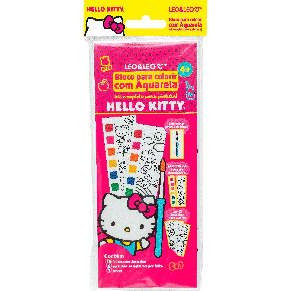 Bloco infantil para colorir com Aquarela, Hello Kitty, 91825, Leonora - BT 1 UN