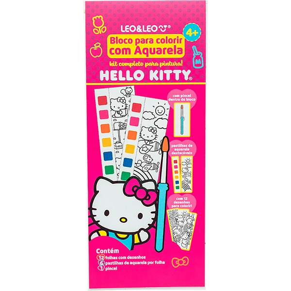 Bloco infantil para colorir com Aquarela, Hello Kitty, 91825, Leonora - BT 1 UN