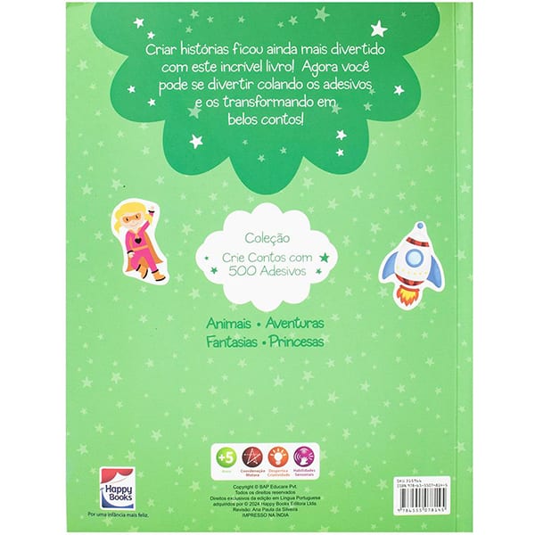 Livro infantil crie contos com 500 adesivos aventuras, Happy Books - PT 1 UN