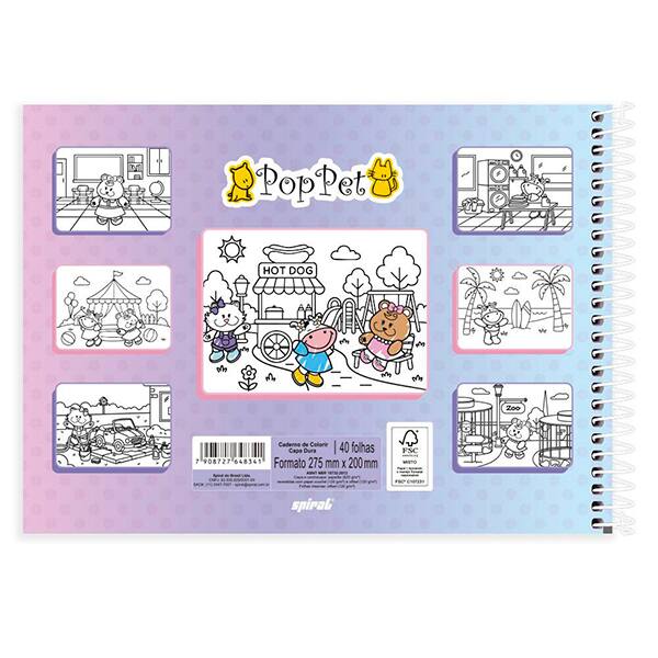 Caderno para colorir Pop Pet, 40 folhas, 2648341, Livro Spiral Pop - PT 1 UN