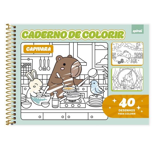 Caderno p/ colorir Capivara 40fls 2648358 Spiral Ten PT 1 UN