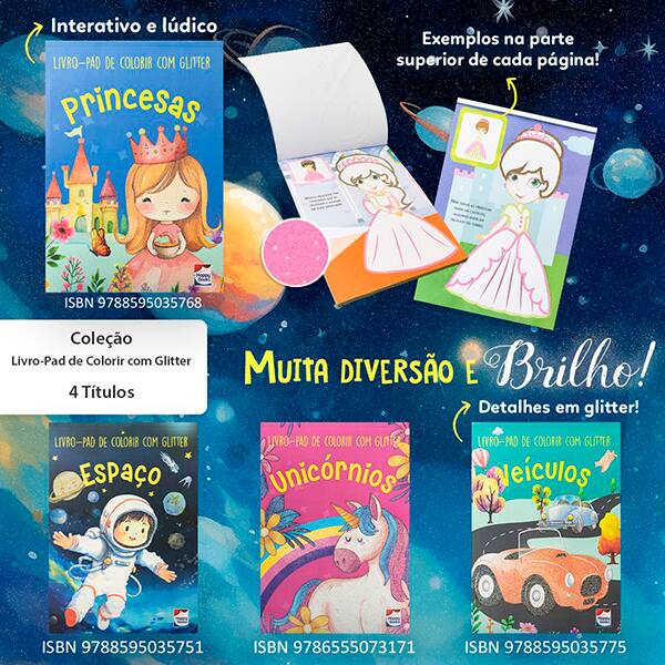 Livro para colorir infantil Espaço Glitter, 319147, Happy Books - PT 1 UN