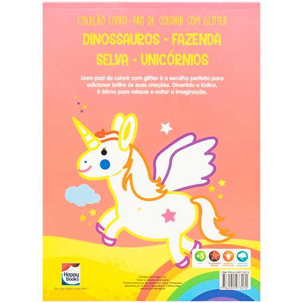 Livro para colorir infantil Unicórnios Glitter, 310662, Happy Books - PT 1 UN