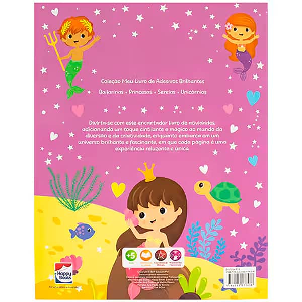 Livro para colorir infantil com adesivos, Sereias, Happy Books - PT 1 UN