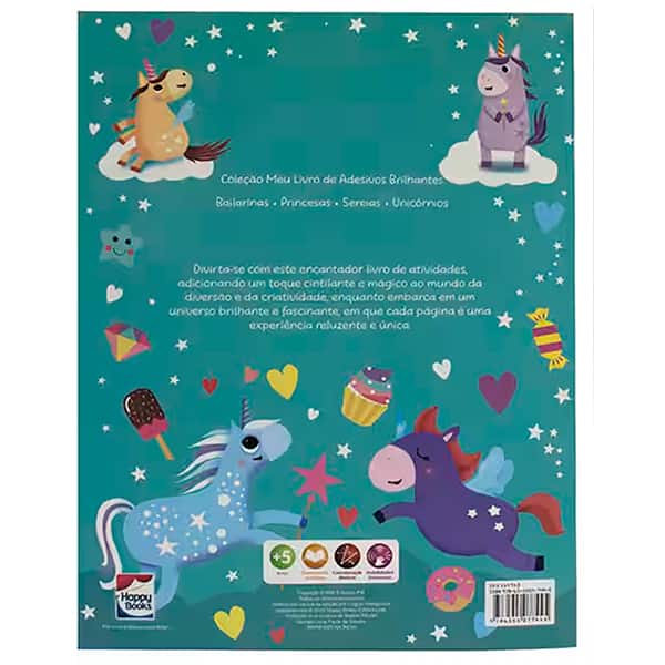 Livro para colorir infantil com adesivos, Unicórnios, Happy Books - PT 1 TB
