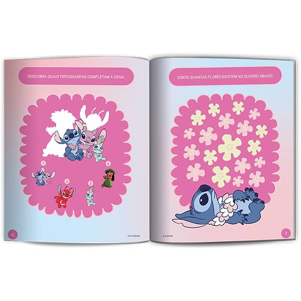 Livro para colorir infantil com 500 adesivos, Stitch e Angel, Culturama - PT 1 UN