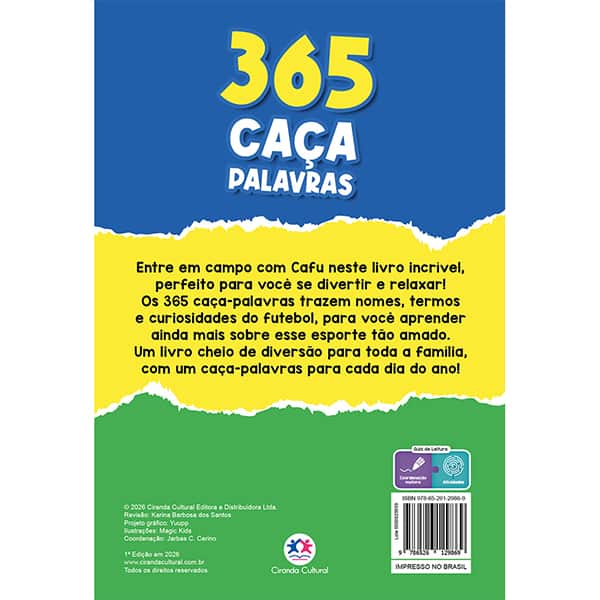 Livro infantil 365 caça-palavras Futebol, 224 páginas, Ciranda Cultural - PT 1 UN
