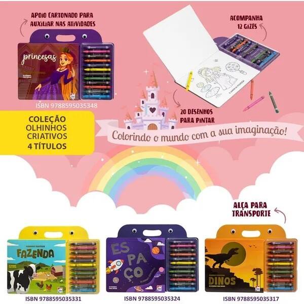 Livro para Colorir Infantil Olhinhos Criativos, Dinos, com 12 Gizes, 318744, Happy Books - PT 1 UN Livro para Colorir Infantil Olhinhos Criativos, Dinos, com 12 Gizes, 318744, Happy Books - PT 1 UN