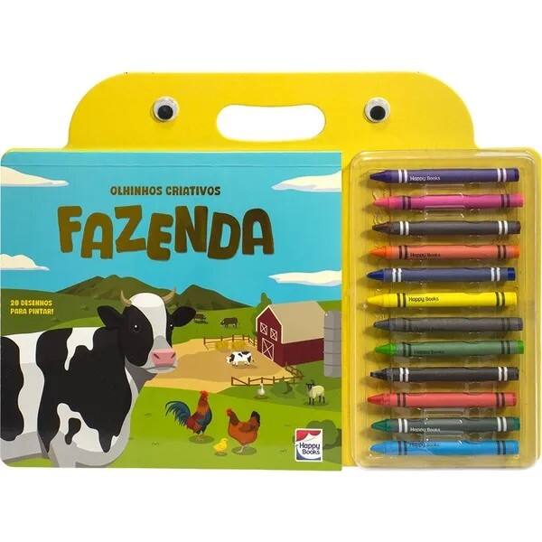 Livro para Colorir Infantil Olhinhos Criativos, Fazenda, com 12 Gizes, Happy Books - PT 1 UN Livro para Colorir Infantil Olhinhos Criativos, Fazenda, com 12 Gizes, Happy Books - PT 1 UN