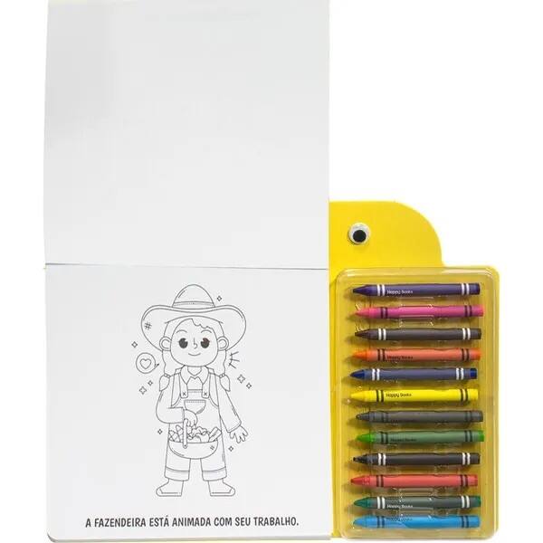 Livro para Colorir Infantil Olhinhos Criativos, Fazenda, com 12 Gizes, Happy Books - PT 1 UN Livro para Colorir Infantil Olhinhos Criativos, Fazenda, com 12 Gizes, Happy Books - PT 1 UN
