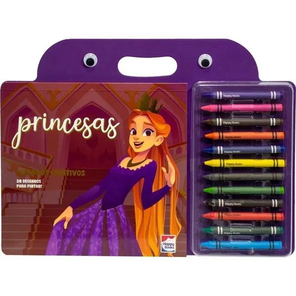 Livro para Colorir Infantil Olhinhos Criativos, Princesas, com 12 Gizes, 318787, Happy Books - PT 1 UN