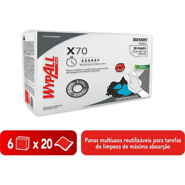 Pano multi-uso x70, com 20 panos Extra Grande, Branco, 30243097, Mmc Brasil - PT 1 UN