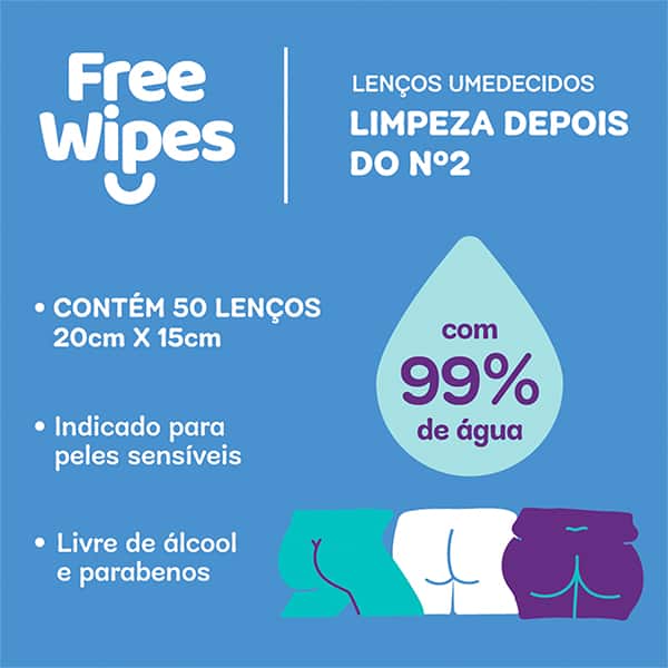 Lenço umedecido toilet FreeWipes, FREEW09, FreeCô - PT 1 UN