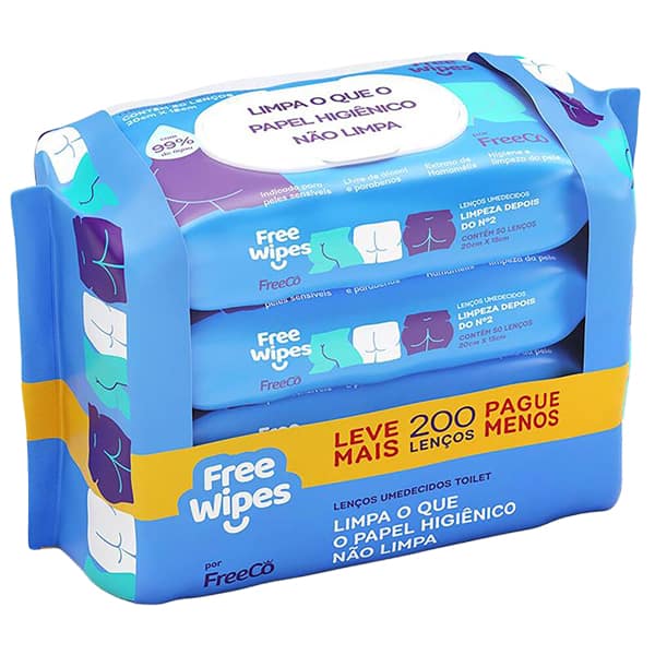 Lenço umedecido toilet FreeWipes kit com 4, FREEW11, FreeCô - PT 4 UN