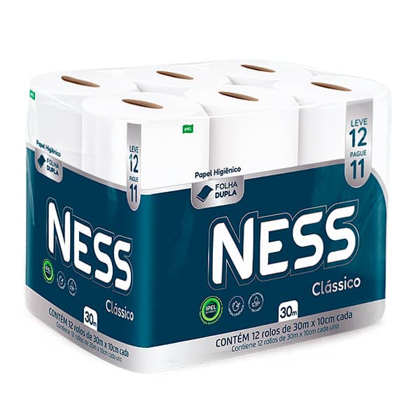 Papel Higiênico Ness Folha Dupla 30m, Com 12 Rolos, Ipel - PT 12 RL