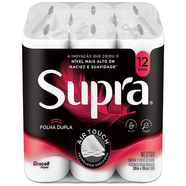 Papel higiênico fl dupla 30m Supra  100270 Bracell PT 12 RL