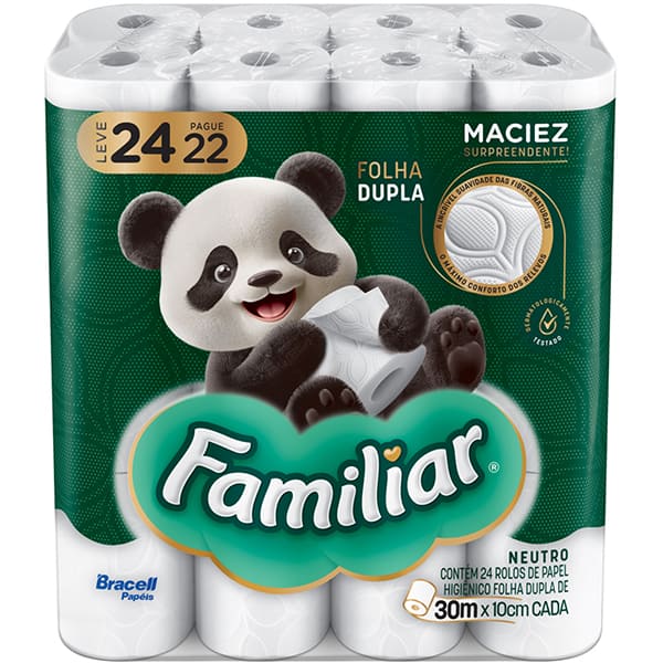 Papel higiênico fl dupla 30m Familiar 100205 Bracell PT 24 UN