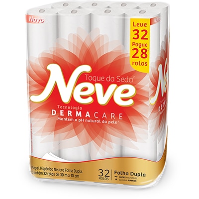 Papel higiênico neutro, Folha dupla, 30m, leve 32 pague 28, Neve, Kimberly - PT 32 RL