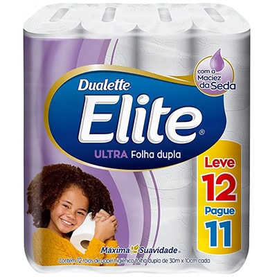 Papel Higiênico folha dupla, 30m, Leve 12 Pague 11, Dualette Elite, Softys - PT 12 RL