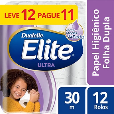 Papel Higiênico folha dupla, 30m, Leve 12 Pague 11, Dualette Elite, Softys - PT 12 RL