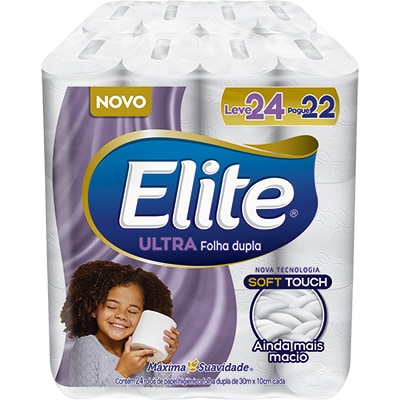 Papel Higiênico Folha dupla 30m, Leve 24 Pague 22, Elite, Softys - PT 24 UN